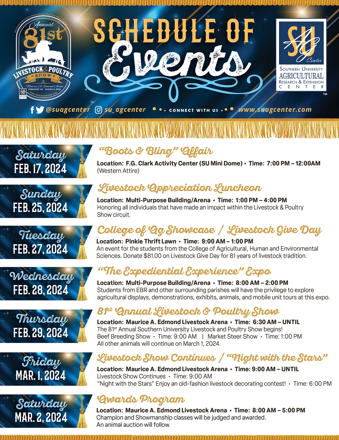 Southern University Ag Center's 81st Annual Livestock Show Schedule of Events